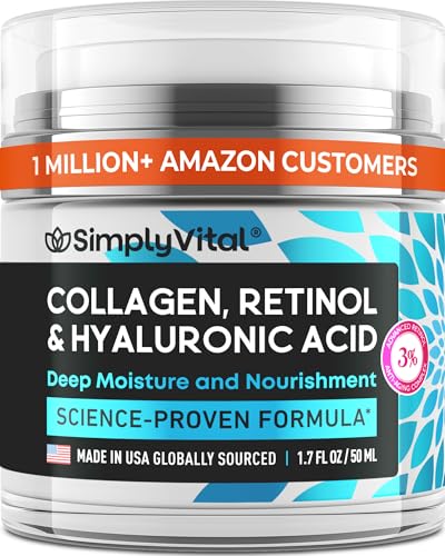 SimplyVital Collagen, Retinol & Hyaluronic Acid Cream – Anti-Aging Face Moisturizer for Face, Firming Skin Care Neck & Décolleté – Made in USA, Daily Moisturizer Face Cream Day & Night – 1.7 fl.oz.