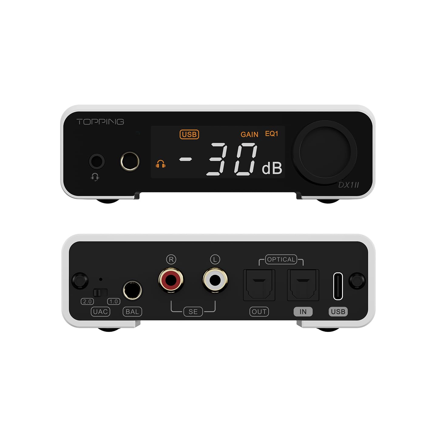 Fanmusic TOPPING DX1 II DAC et amplificateur pour casque compatible gaming avec décodeur ES9039Q2M de 3e génération, XMOS XU-316 avec télécommande (Blanc)
