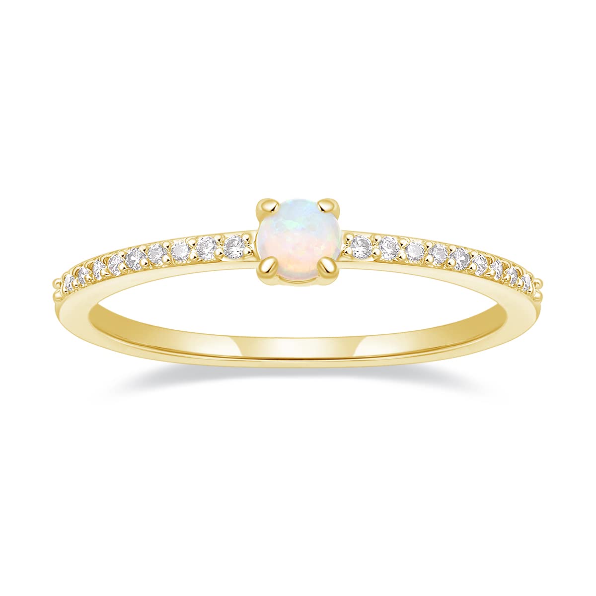 SHINYSO Wedding Band for Women 14K Gold Plated Created Opal Cubic Zirconia Thin Stacking Half Eternity Engagement ring for Her Size 4-10