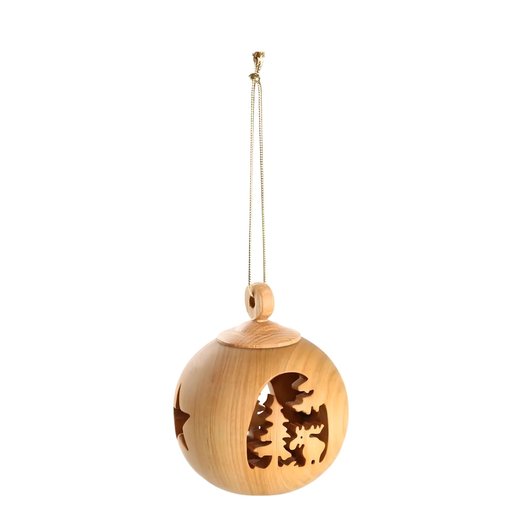 Dolfi Christmas Bauble with Reindeer in the Woods 6 cm | Natural Wood in Val Gardena | Nativity Figure