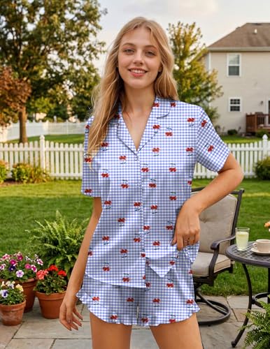 Image of HOTOUCH Womens Satin Pajamas Set Button Down 2 Piece Silk Pjs Shorts Set Ruffle Lingerie Notch Collar Sleepwear