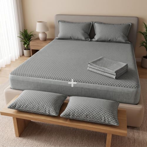 Image of AYKA Combo Pack Waterproof Mattress Protector & 2 Pillow Protectors | King Size 78x72 Inch | 100% Waterproof Kintted Bed Protector | Breathable, Noiseless Mattress & Pillow Covers | 6.5 x 6 ft | Grey