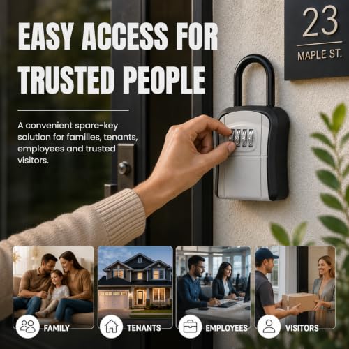 Image of Karomouj 4-Digit Password Key Safe | Waterproof Wall-Mounted Lock Box | Secure Spare Key Storage Holder for Home, Garage, Office, Garden & Outdoor Areas, Portable Design | 1 Pack | Silver