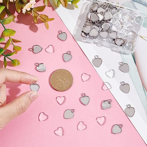 UNICRAFTALE 50 Sets Heart Cabochon Pendant Stainless Steel Blank Bezel Charms Trays 10mm Settings with Heart Glass Cabochons Bezel Blanks Tray for Photo Pendant Craft Jewelry Making - Image 3
