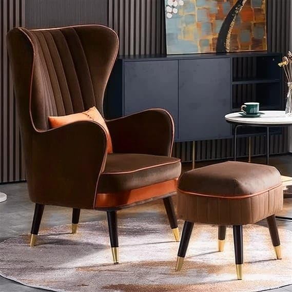 Image of Modern Wing Chair,Comfortable or Relexable Arm Chair for Living Room, Bedroom, Furniture (Brown)