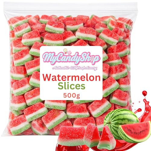 MyCandyShop Fizzy Watermelon Sweets 500g - Sour Watermelon Slices - Fruit Sweets - Delicious Pick & Mix Treats