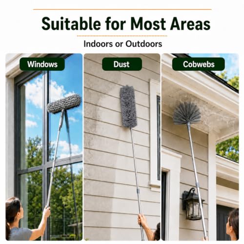 Image of Cobweb Duster with Extension Pole,Window Squeegee, 3-in-1 Kit