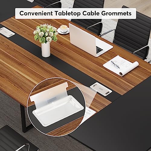 8ft Walnut & Black Conference Table for Office Meeting Rooms