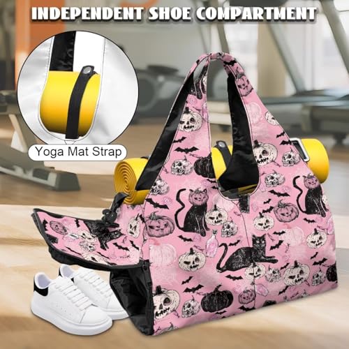 Halloween Gym Bag Women Pumpkin Workout Bag with Shoe Compartment, Wet Pocket,Travel Tote Bag with Mat Carrier, Waterproof Overnight Bag Carry On Weekender4