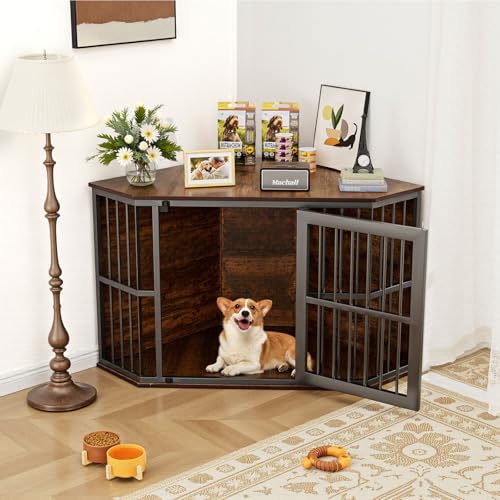 Gimars Eck-Hundekäfig Möbel, Hundehütte aus Holz, Beistelltisch, dekorative Haustierkiste für den Innenbereich, Möbelstil Hundehütte für kleine mittelgroße Hunde, Hundekäfig TV-Ständer, rustikales