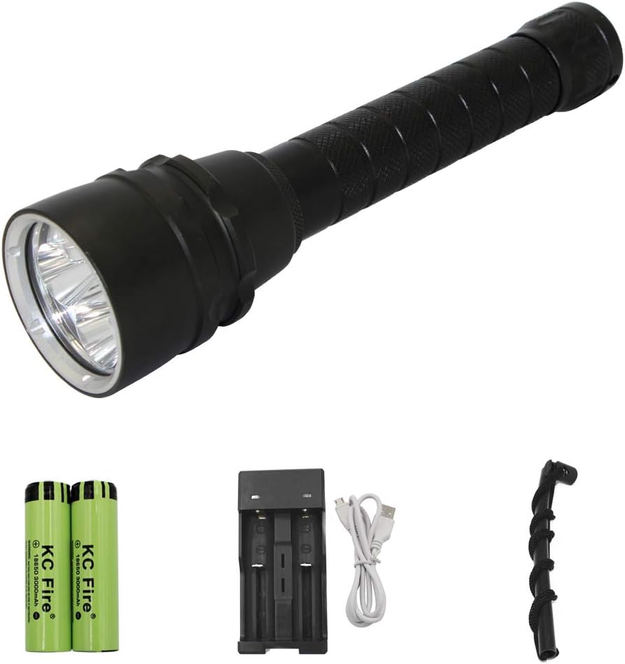 Whaitfire LED Scuba Diving Torch, XM-L2 3000 Lumen Underwater Dive Light Lamp, Rechargeable Battery Included