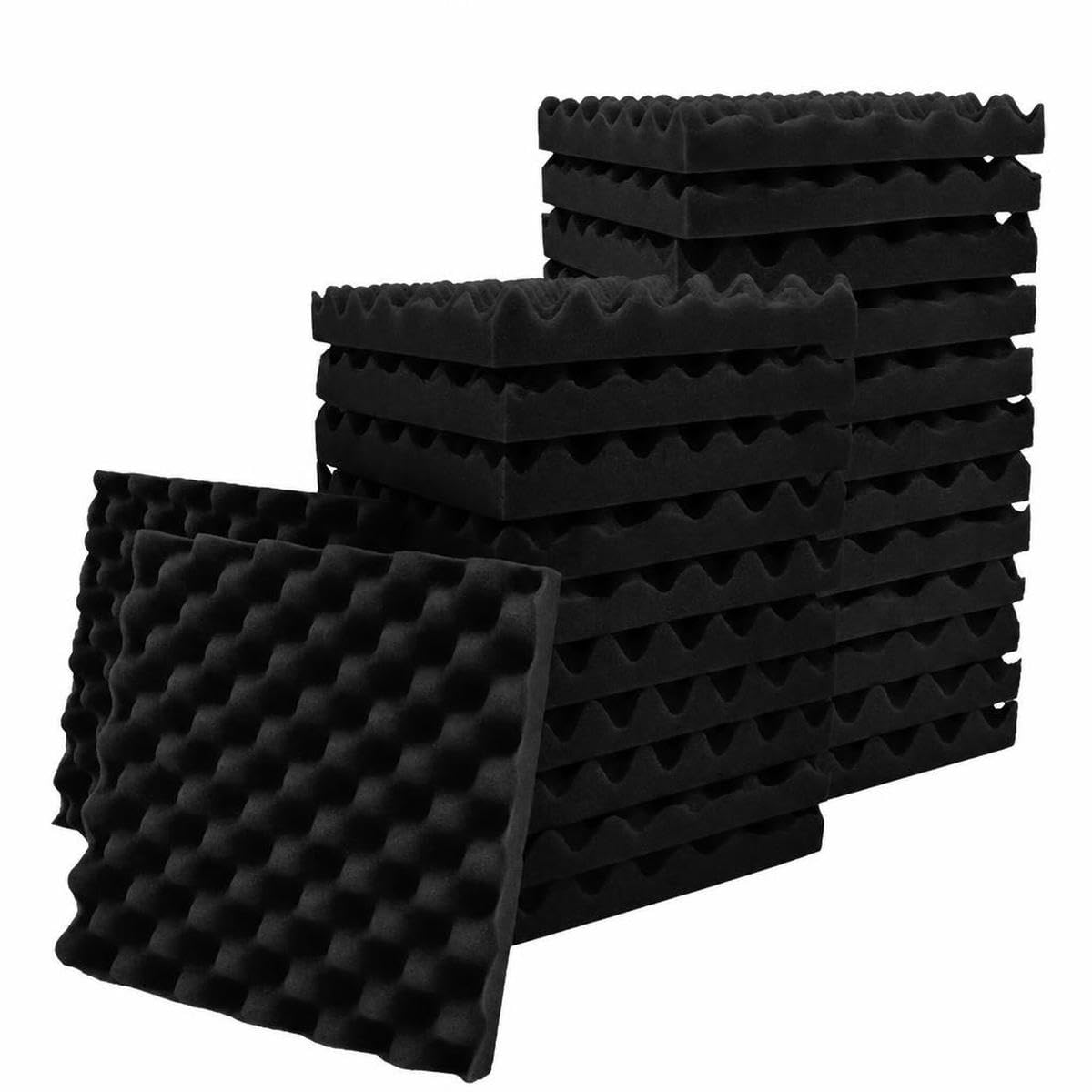 Acoustic Foam Fireproof Soundproofing Sponge 6/12/24/48 Pcs Egg Crate Soundproof Foam Studio Home Sound-Absorbing-Black-High Density-48 Pcs with Tapes-7.5cm Thick