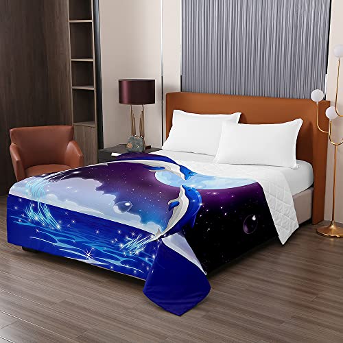 Odot Colcha Bouti de Verano, 3D caparazón Estampado Suave Microfibra Multiusos Cubrecama Lavable Acolchada Edredón Manta para Cama de Infantil Individual Matrimonio (200x230cm,delfín)