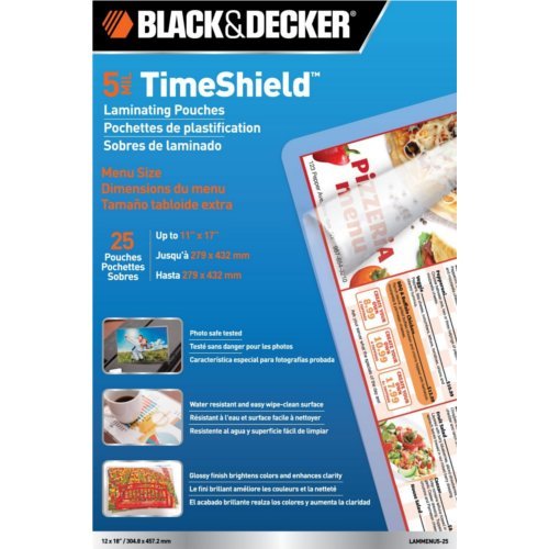 BLACK + DECKER TimeShield Thermal Laminating Pouches, Menu, 5 mil - 25 Pack