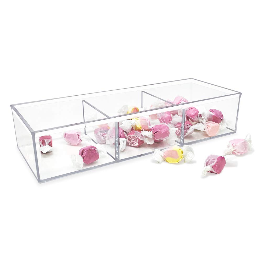 Organizador apilable de acrílico grande de 3 compartimentos (12.9 pulgadas de largo x 5 pulgadas de ancho x 2.7 pulgadas de alto), bandeja multiseccional y solución de almacenamiento para 5