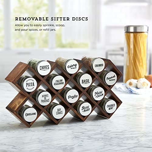 Image of Kamenstein 10 Jar Criss-Cross 2-in-1 Spice Organizer for Countertop or Wall with Spices Included, FREE Spice Refills for 5 Years, Gray Wash Bamboo with Metal Caps