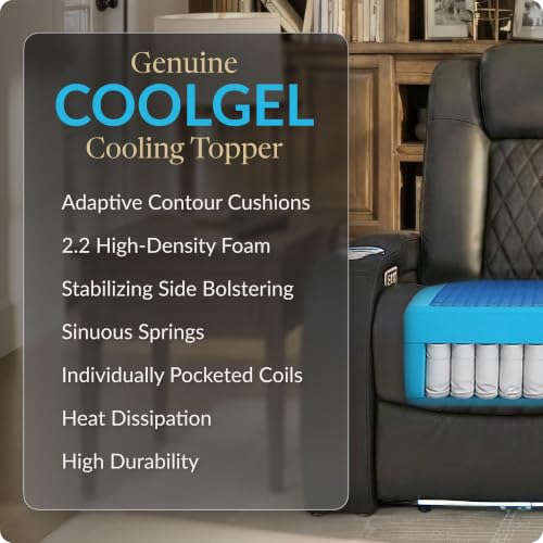 Image of Seatcraft Virtuoso LT Black Italian Leather Home Theater Seating, Zero Gravity Power Recliner, Powered Headrest and Lumbar Gaming and Home Office Chair, Heat and Massage Lounge Sofa, Row of 2