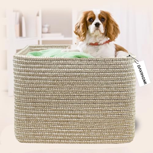 Image of Square Woven Cotton Rope Basket for Organizing, Gift Baskets for Handles, Empty Gift Baskets, Toy Basket for bins|13.5 inch x 11 inch x 9.5 inch home decor for Living Room, Bathroom（Flax and White）