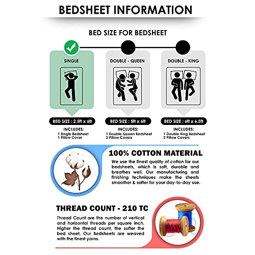 Image of Story@Home 210 TC Spark Collection Single Bedsheet Cotton Combo with 2 Pillow Covers | Light Brown | Floral (Bedsheet : 145 X 225 cm & Pillow Cover : 40 X 60 cm)