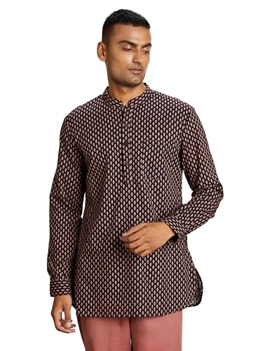 Image of Amazon Brand - Symbol Cotton Screen Print Regular Men's Smart Length Kurta