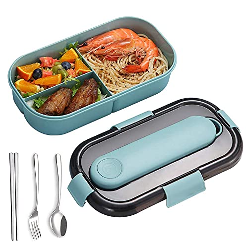 Lunchbox, Brotdose mit Besteck, Brotdose aus Kunststoff, Brotdose Lunch Box Kinder, Bento Box Mit 3 Fächern, für Mikrowellen und Spülmaschinen, Schule Arbeit Picknick Reisen, kein Fremdgeruch Cover