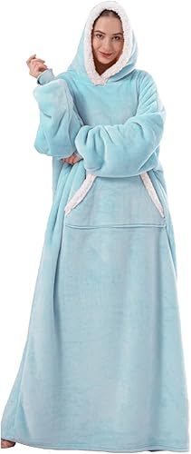 Vista 11 de Sioloc - Manta con capucha de gran tamaño para mujeres/niños/hombres, sudadera con capucha de sherpa extragrande y acogedora Azul marino