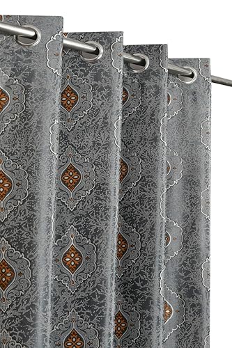 Image of Room Darkening Curtains for Door & Windows, Living Room, Bedroom, Eyelet, Parda, Printed, Pack of 1, Grey, 4 x 7 Feet