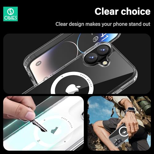 Image of ONES for iPhone 16 Case Clear Magnetic Phone Case, Compatible with MagSafe【Military Grade Protection Shockproof Airbag】【Scratch-Resistant & Anti-Yellow 】 Thin, Transparent Silicone Cover