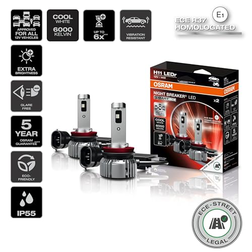 Osram NIGHT BREAKER LED SMART ECE H11, ECE R37 zugelassene LED-Retrofitlampe, Fern-/Abblend-/Nebellicht, kein Gutachten notwendig, 6000K… – Ansicht 2