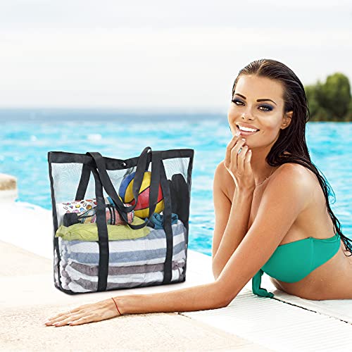 Mesh Beach Bag - Durable Tote Bag- Simply Lightweight For Shopping Groceries Sports Gym Swimming Pool Travel Tote Bag (Black, X-Large) #TOP4