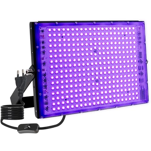 MEEKBOS Luz preta UV 300 W, holofote LED ultravioleta 385-400nm IP65, impermeável, luz fluorescente para festas Glow, Halloween, néon, maquilhagem corporal, decoração, discoteca (pack de 1)
