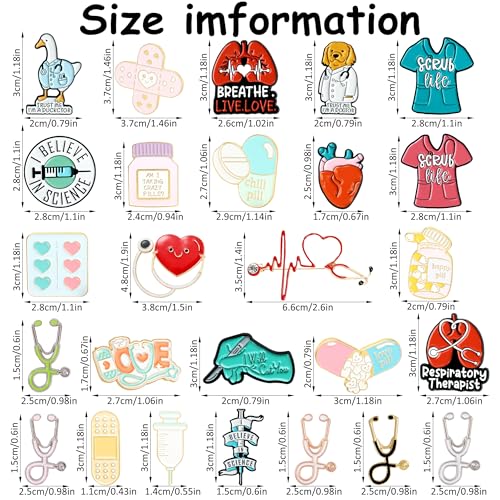 26 Pieces Nurse Stethoscope Enamel Pins Cute Brooch Pins Inspirational Cartoon Lapel Pins Badges Doctor for Nurses' Day Gifts Hat Jacket Bag Decor2