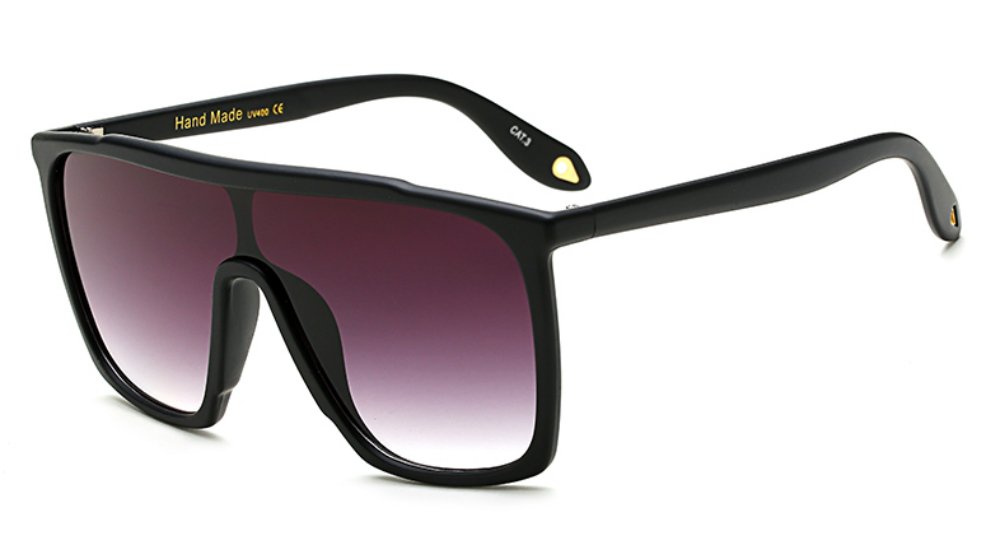 Übergroße 70er-Jahre-Retro-Sonnenbrille für Herren und Damen, Vintage, flache Oberseite, quadratische Brille, Mattes Schwarz, oversize | Coole, einteilige Linse, klassische Schild-Farbtöne, stilvoll, dünner Rand, Fahren, Strand, Pool, Disco, Clubbing, Str