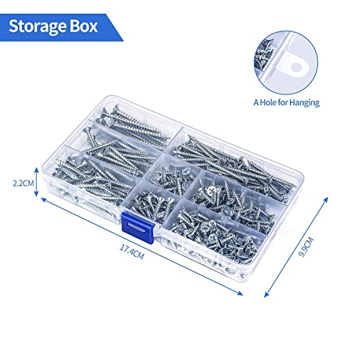 Wellocks Wood Screws 290 Pcs #6#8#10 Metal Drywall Screws Assortment Upgrade Thicken Box Carbon Steel Flat Head Self Tapping Screw Kit With Handy Storage Box For Homemade Repair Woodwork(D001) #TOP5