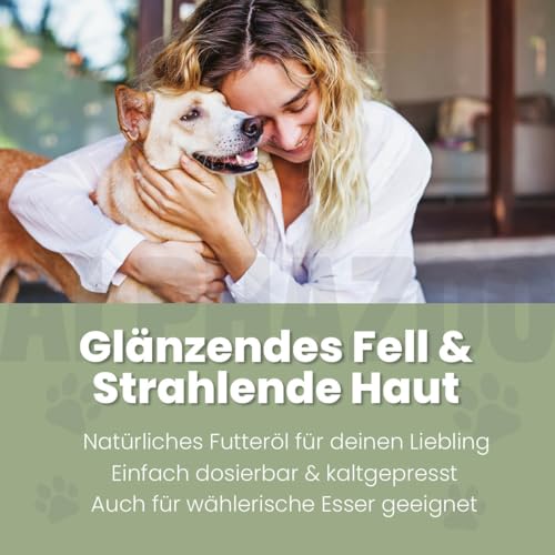 alphazoo Seelenruhe Futteröl für Hunde 100 ml - Leinöl kaltgepresst mit Baldrian & Hopfen - Omega-3 Omega-6 Fettsäuren - Futterergänzung ohne künstliche Zusätze - für Silvester Autofahrt Gewitter