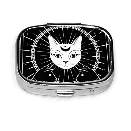 Preisvergleich Produktbild Schwarze Katzen Katzengesicht mit Mond am Nachthimmel Benutzerdefinierte Mode Silber Quadrat Pillenbox Medizin Tablettenhalter Brieftasche Organizer Fall für Tasche oder Geldbörse