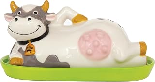 BigMouth Inc Udderly Buttery Ceramic Cow Butter Dish - Novelty Farmhouse Keeper Holds 1 Stick, Fun Kitchen Decor Gift