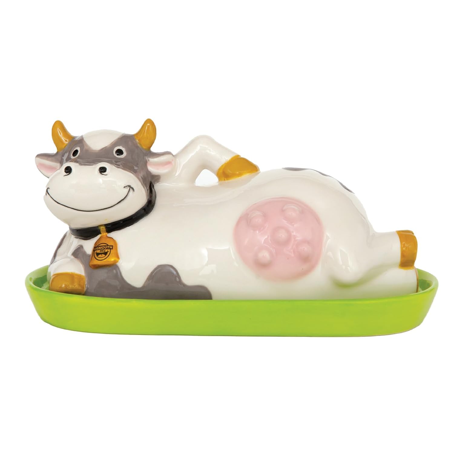 BigMouth Inc Udderly Buttery Ceramic Cow Butter Dish - Novelty Farmhouse Keeper Holds 1 Stick, Fun Kitchen Decor Gift