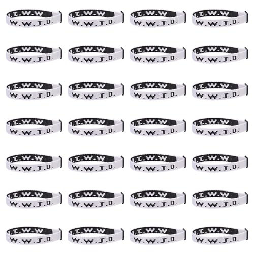 Meajjew 28PCS WWJD Christian Bracelet Pack for Women Men, Christian Jesus Gifts Adjustable Wristbands, WWJD Bracelets Bulk - What Would Jesus Do Bracelet White by Meajjew - Used condition - US$10.98