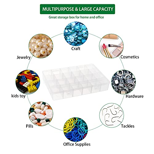 2 Pack 24 Grids Clear Plastic Organizer Box, Bug Hull Craft Storage Container Jewelry Box With Adjustable Dividers For Beads Art Diy Crafts Jewelry Fishing Tackle Metal Parts Accessories Screws Button #TOP2
