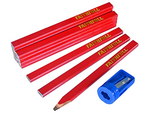 Crayons de charpentier Faithfull CPR12S en tube de 12 pièces avec taille-crayon inclus