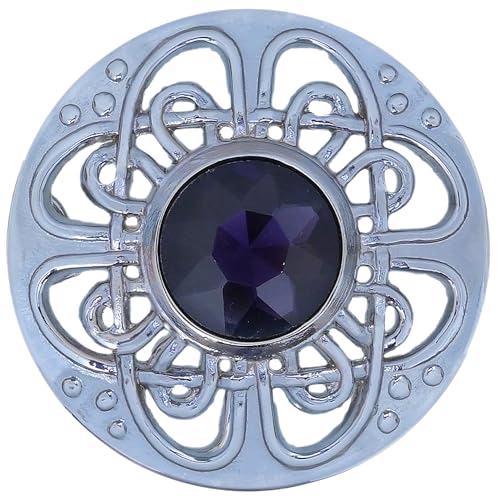 Image of Elegant Culloden Plaid Brooch - Scottish Kilt Fly Plaid Brooch Intricate Celtic Knot in Pewter with Gemstone 3-Inch Diameter - Ideal for Scottish Kilts & Formal Wear