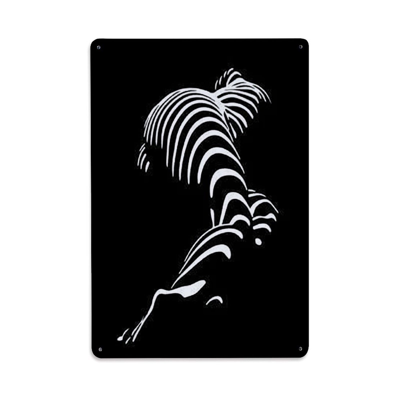 Rooster Folk Symbol Black White Animal Illustration Heritage Metal Tin Sign Plaque Wall Decor for Cafe, Man Cave, Club Bar, Office, Home Garden Round Metal Poster 8x12Inch