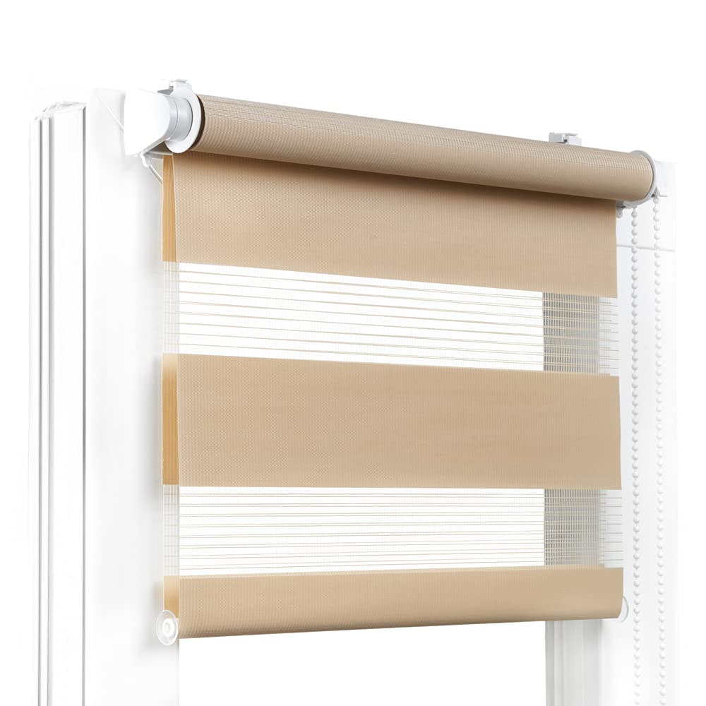 Fenster DEKOR - Rollos für Fenster Kaffee mit Milch - Klemmfix Rollo ohne Bohren B60 x H150 cm - Doppelrollo mit Einer Breiten Auswahl an Größen und Farben - Blickdichte Rollos, einfach zu montieren