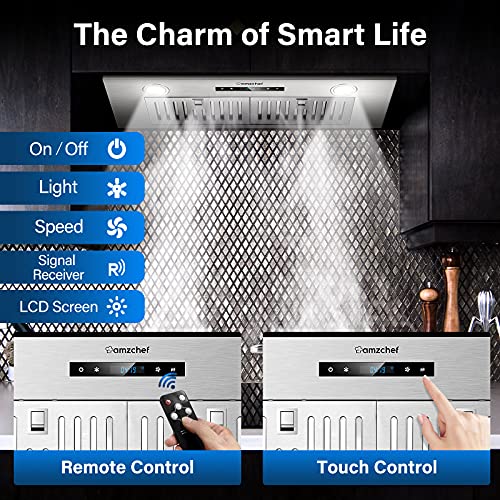 Amzchef Range Hood Insert 30 Inch, Stainless Steel Range Hood 900 Cfm, Built-In Vent Hood With 3-Speed Exhaust Fan Time Delayed Fuction Touch&Remote Control 2 Led Lights Dishwasher-Safe Filters #TOP2
