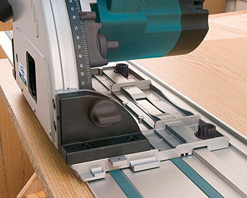 Close-up of Plunge-Cut Saw on Guide with Depth Scale