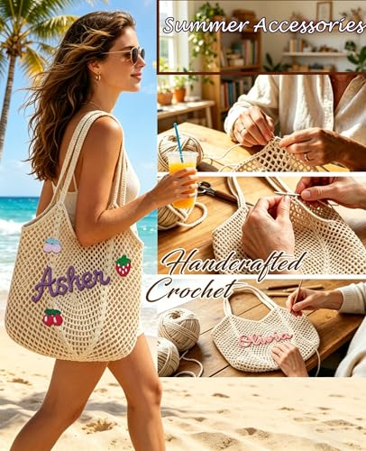 Bolso de playa tejido personalizado para mujer miniatura 2