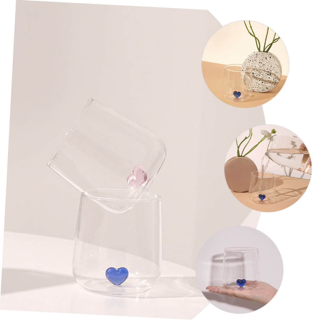 CIYODO Love Glass Clear Tea Cup Heart Coffee Mug Clear Coffee Mug White Wine Glasses Glass Martini Cup Tooth Brushing Tumbler Beverage Glass Couple Glass Water Container Lovers Blue - Image 3