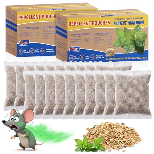 20 Pack Rodent Repellent Pouches, Botanical Mouse Repellent for Indoor Use, Natural Mice Deterrent Peppermint & Lemongrass Oil, Safe for Kid & Pet, Rodent Control for House, Garage, RV, Car