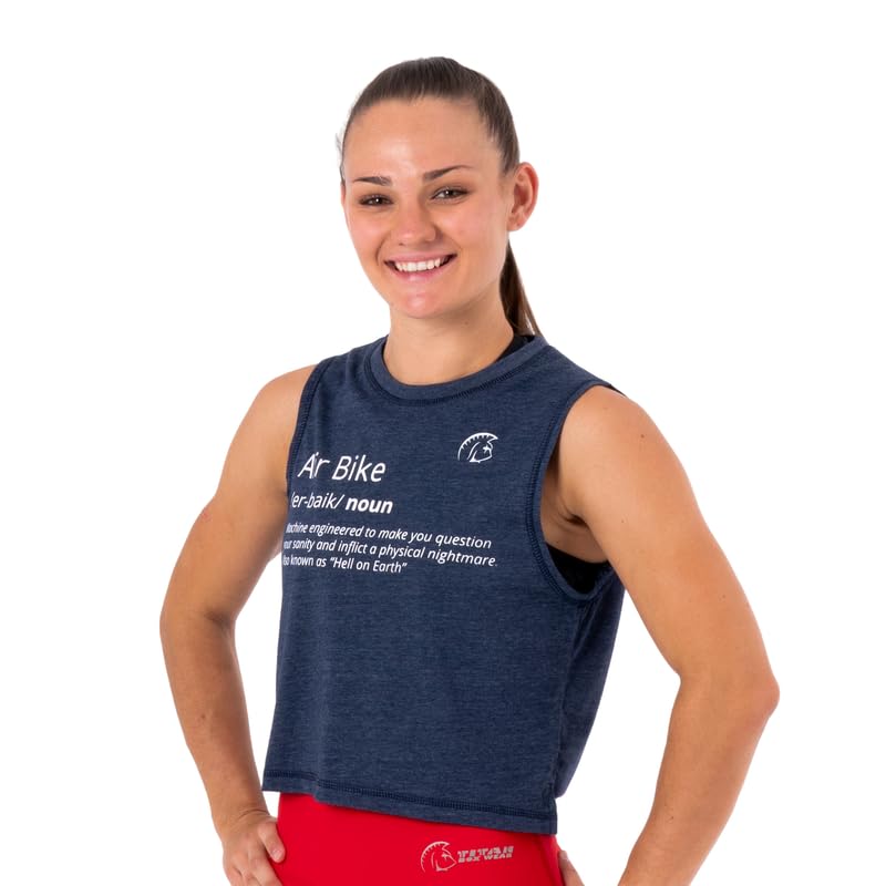 Camiseta sin Mangas Mujer Ecoactive WOD Tank Air Bike Navy/White, Camiseta Deportiva Crop, Tejido Ecoactive, Back Loop, Costuras Planas, para Correr o Cross-Training